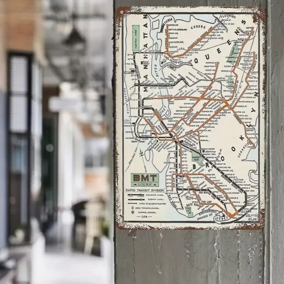 1925 NYC MTA Subway Lines Map Metal Print Sign 8"x12" + Bonus Current Paper Map - Picture 2 of 8